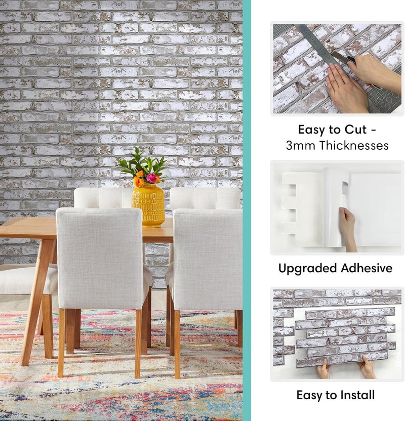 Commomy Faux Brick 3D Wall Panels - 12 pcs of 22.8" x 11.8" - Thin & UrltraLight PVC Peel and Stick Tile Brick Textured Printable for Kitchen, Bedroom,Living Room,TV Background,RV（Covers 22.48 sq.ft） - Image 5